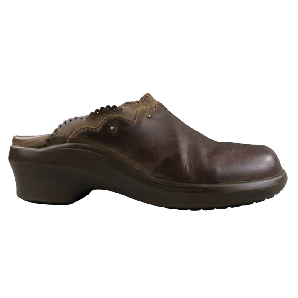 Ariat Women's Size 7B Brown Leather Closed Toe Scalloped Slip On Western Mules